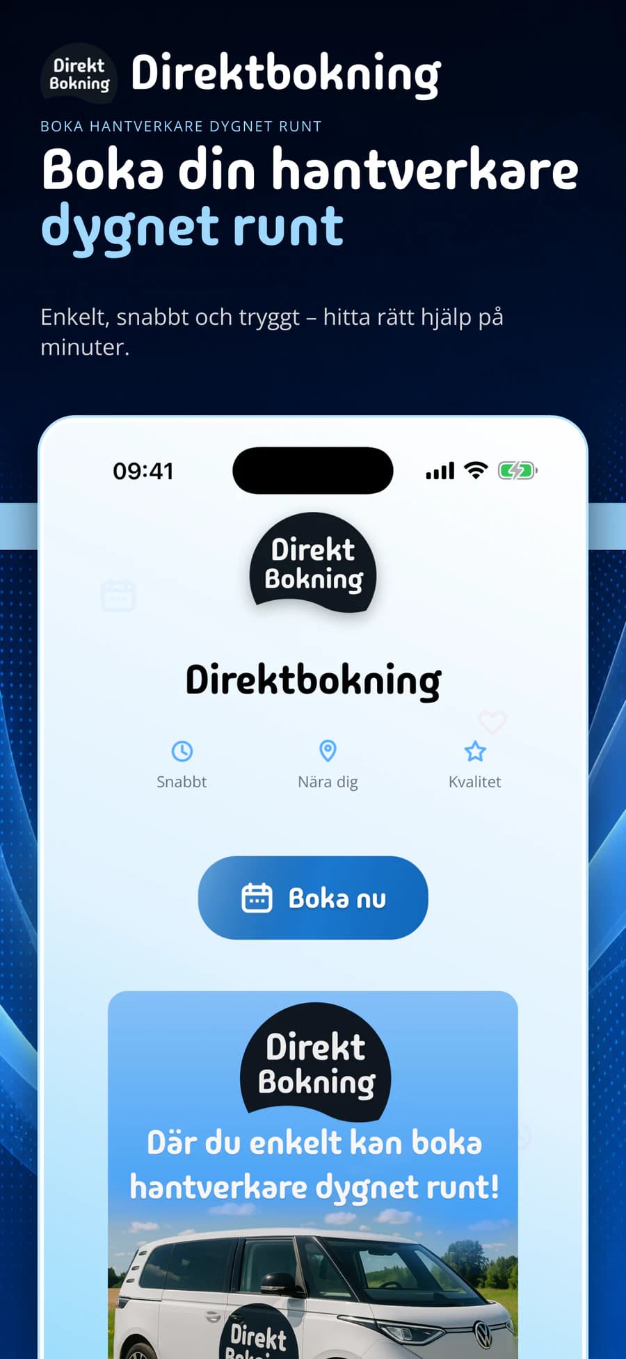 Boka hantverkare dygnet runt med Direktbokning